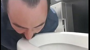 Filthy fag licks public toilet