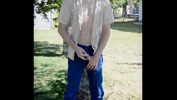 Country boy pisses outdoors next to a public highway in his backyard where neighbors can see him. He risks getting caught to enjoy himself as he publicly urinates to bring you this satisfying video.