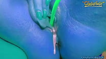 Blue Alien Licks and Sucks her nipples and tits